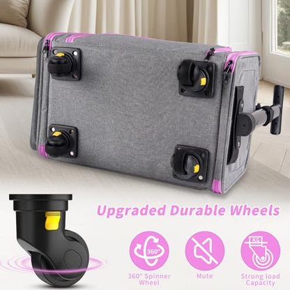 Rolling Pet Carrier with Detachable Wheels - 18x11x11 TSA Airline Approved for Southwest Delta United American, Soft Sided Expandable Travel Bag for Small Dogs & Cats up to 15Lbs, Fits Under Seat - color: Pink