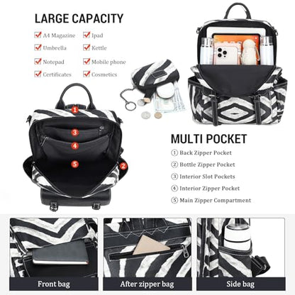 AGLOD Backpack Purse for Women PU Leather Back Packs Designer Ladies Shoulder Bag Fashion Faux Work Travel Handbags - color: Black Zebra