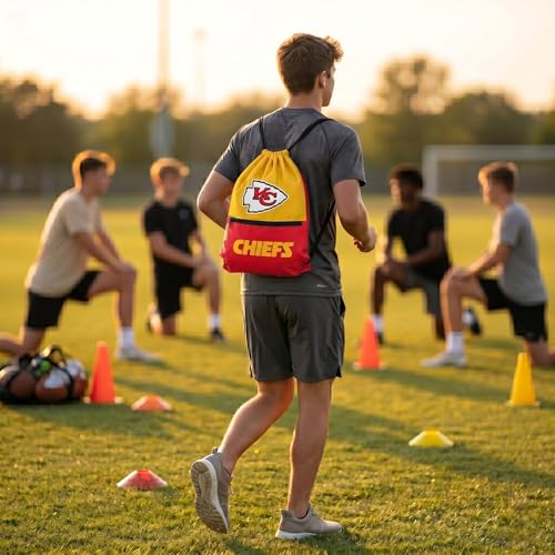 FOCO Kansas City Chiefs Big Logo Drawstring Backpack with Zippered Pocket – Limited Edition Chiefs Bag – NFL Gear for the AFC West – Show Your Team Spirit with Officially Licensed Chiefs Fan Gear - color: Kansas City Chiefs