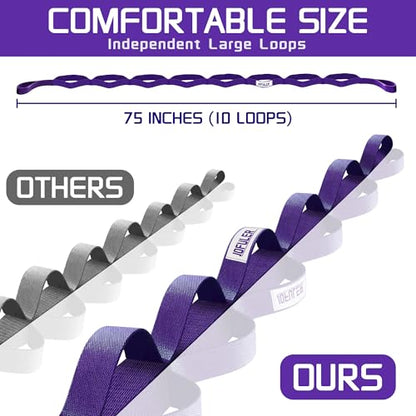 Stretching Strap for Physical Therapy and Home Rehab, 10 Loops Non-Elastic Yoga Strap for Hamstring, Calf and Back Stretching, Mobility, Exercise, Pilates, Flexibility - color: Purple
