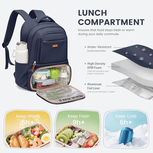 GOLF SUPAGS Lunch Backpack 16 Inch Laptop Backpack with Insulated Cooler Lunch Box Food Bag for College Work Camping Picnics (Navy Blue) - color: Navy Blue