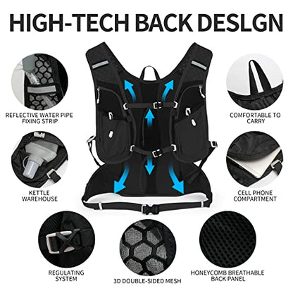 IX INOXTO Hydration Pack Backpack, Lightweight Water Backpack with 2L Hydration Bladder Daypack for Men Women,Running Hydration Vest for Trail Running Hiking Cycling Race Climbing - color: All black
