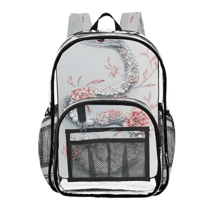 MCHIVER Snake Pearl Gray Clear Backpack Stadium Approved 10.6x5.1x15.7 PVC Transparent Backpacks for Work Concert Stadium