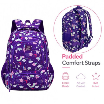 MYGOO Girls School Backpack Doubleday Dream Purple Bookbag for Elementary Middle School Ages 5-12, 17 inch Large Capacity 24L Kids Student Travel Bags - color: Doubleday Dream Purple