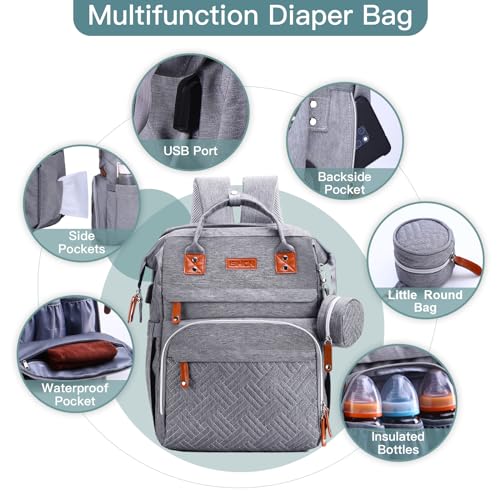 ISMGN Diaper Bag Backpack with Changing Station, Large Diaper Bag, Baby Bag, Multifunctional Diaper Bag, Gray - color: Upgrade Gray