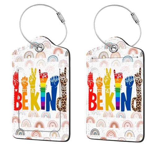 2 Pcs Luggage Tags for Suitcases, PU Leather Cruise Ship Luggage Tags with Privacy Cover Label Address Card and Durable Metal Ring Suitable for Men Women Handbags Backpacks Schoolbag,Fingers Letters - color: Fingers Letters