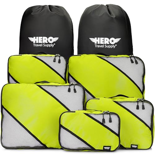HERO Packing Cubes for Travel (Set of 5) Luggage Organizer with 2 Laundry Bags, Versatile Suitcase Organizer for Men & Women – Travel Accessories for Carry On, Airplane, Road Trip - color: Lime Green