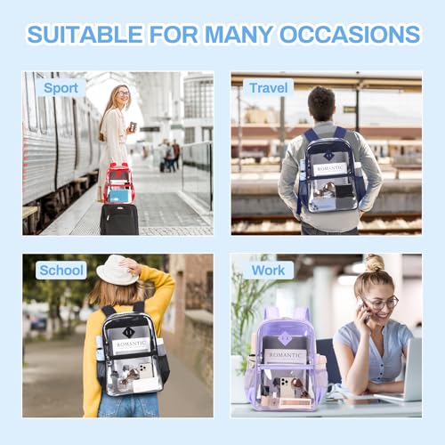MUSEVOS Clear Backpack, Heavy Duty See Through Book Bag for Work, Security, Concerts, College Transparent PVC bookback Stadium Approved, Navy Blue - color: Navy Blue