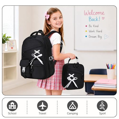 DIGOBAY Backpacks for Girls - 3PCS Girls Backpack with Lunch Box & Pencil Pouch School Backpacks for Elementary Middle High College School Bookbag for Teen Girl Kids Students Black - color: Black