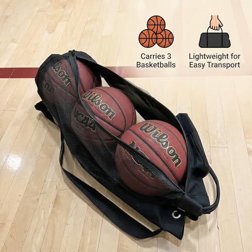 HOTZ Mesh Ball Bag for Coaches, Basketball, Soccer, Volleyball, 3 Balls