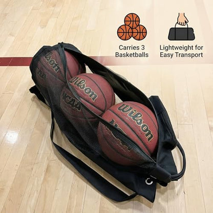 HOTZ Mesh Ball Bag for Coaches, Basketball, Soccer, Volleyball, 3 Balls