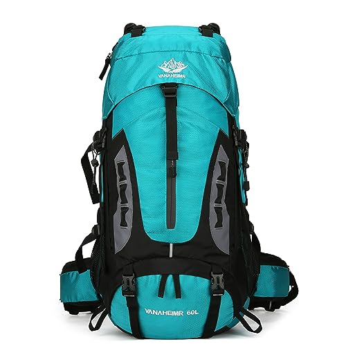 YFREAL 60L Travel Hiking Camping Backpack with Rain Cover,Backpack Water Resistant,Climbing Backpack for Men Women (LIGHT BLUE) - color: Light Blue