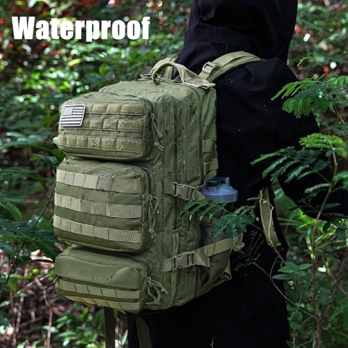 Military Tactical Backpack 25L Day Backpack for Men Molle Army 3 Days Assault Pack Bug Out Bag Water Resistant and Heavy Duty Hiking Treeking Rucksack - Dark Green - color: Dark Green, size: 25L