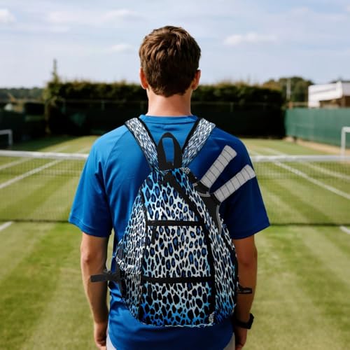 Pickleball Bag for Women & Men – Lightweight Sports Backpack with Paddle Compartments, Dual Carry Modes, Detachable Zippered Strap, Brown Leopard, Great Gift Option for Players - color: Blue Leopard