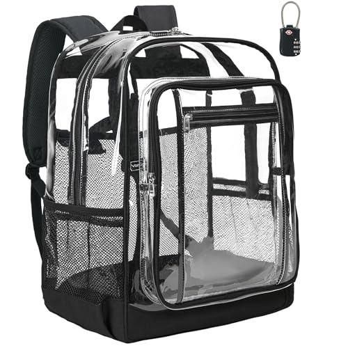 Vorspack Clear Backpack Heavy Duty - Extra Large Clear Backpacks with TSA Lock Transparent See Through Bookbag for College, Work, Travel - Black - color: Black, size: X-Large