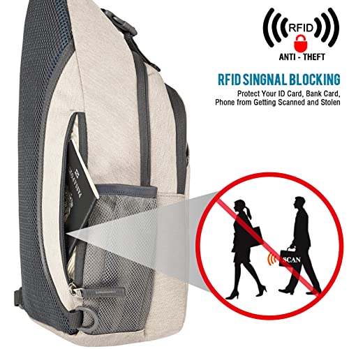 G4Free Sling Bag for Men and Women, RFID Blocking Crossbody Bag, Lightweight Sling Backpack for Travel, Hiking, Walking and Daily Use - color: Ivory/Tan