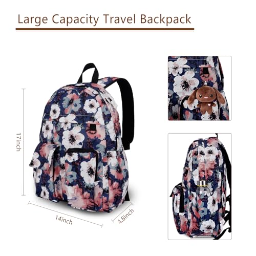Women's Water-resistant Daypack Backpack, 15.6 Inch Laptop Compartment & Anti-Theft Pocket, Adjustable Padded Straps for Commuting, Travel, Work, College, Anemone - color: Anemone