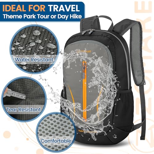 ZOMAKE Ultra Lightweight Packable Backpack 25L, Foldable Hiking Backpacks Water Resistant Small Folding Daypack for Travel(Black & Medium Grey) - color: Black & Medium Grey