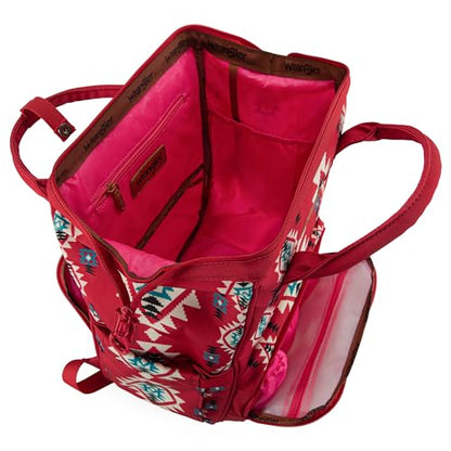 Wrangler Aztec Backpack Organized Daypack Travel Baby Bag with Stroller Strap and Side Bottle Pockets WG2204-9110BDY - color: Angel Burgundy