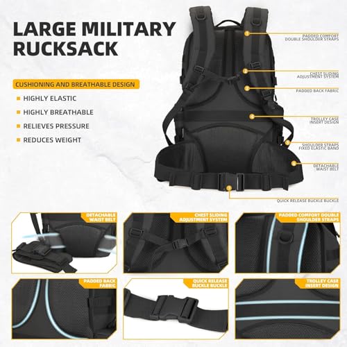 50L Military Tactical Backpack 3 Day Assault Pack Molle Daypack Hiking Backpack for Men and Women - color: Blacktie-dye