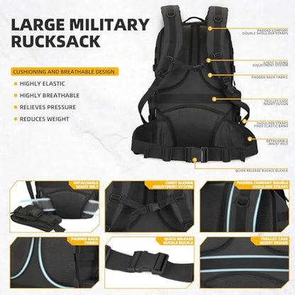 50L Military Tactical Backpack 3 Day Assault Pack Molle Daypack Hiking Backpack for Men and Women - color: Blacktie-dye