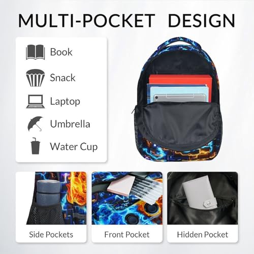 Personalized Cool Gaming Backpack for Boys - 17 Inch Kids Toddlers Bookbag, Large Capacity Lightweight Schoolbag for Preschool Kindergarten Elementary - color: Blue