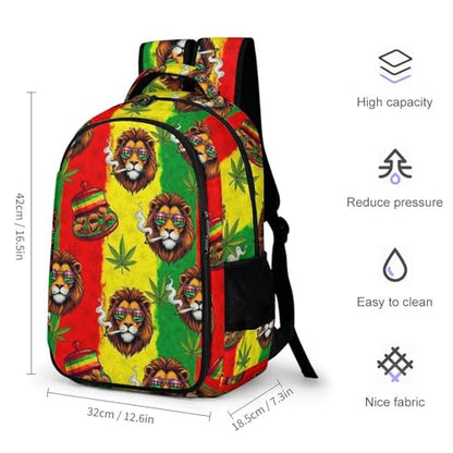 Sturdy Laptop Backpack Rasta Lion Judah with Sunglasses Smoking Jamaican Reggae, Anti Theft Water Resistant Travel Business Bag with Water Bottle Pockets Gifts for Men Women - color: Pattern (326)
