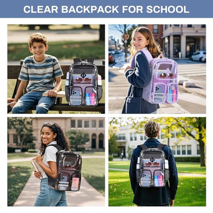 Clear Backpack Heavy Duty PVC Clear Bookbag for School Stadium Events Transparent Back Pack Girls Boys, Black - color: Black
