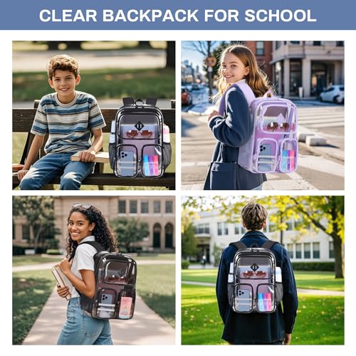 Clear Backpacks for School Heavy Duty Clear Bookbag Stadium Events Transparent Back Pack Girls Boys, Black Semitransparent - color: Black Semitransparent