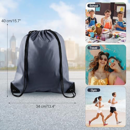 KUUQA 2 Pcs Gray Drawstring Backpacks, 40cm*34cm/15.7"*13.4", Gym, Travel, Outdoor Activities - color: Gray