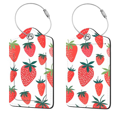 2 Pcs Luggage Tags for Suitcase, Cute Unique PU Leather Travel Bag Tag with Privacy Cover ID Label Address Card and Durable Metal Ring Suitable for Men Women Children Backpack,Strawberry Pattern - color: Strawberry Pattern