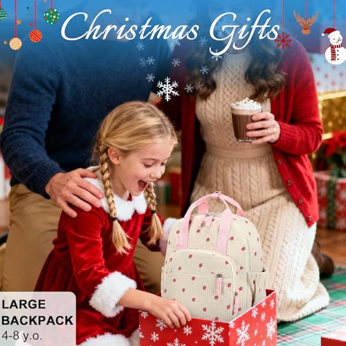 Bluboon Toddler Backpack for Girls Boys 2-4 Cute 12" Preschool Kindergarten Backpacks Kids Daycare Bags School Travel (Strawberry-Beige L, Age 4-8 (15" H Fit A4 Folder)) - color: Strawberry-beige L, size: Age 4-8 (15" H Fit A4 Folder)