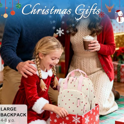 Bluboon Toddler Backpack for Girls Boys 2-4 Cute 12" Preschool Kindergarten Backpacks Kids Daycare Bags School Travel (Strawberry-Beige L, Age 4-8 (15" H Fit A4 Folder)) - color: Strawberry-beige L, size: Age 4-8 (15" H Fit A4 Folder)