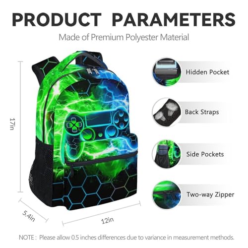Gamer Backpack for Kids - 17 Inch Gamer Backpacks for Teen Boys, Cool Durable Toddler Schoolbag Gifts for Elementary Travel - color: Black