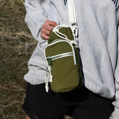 Thread Wallets Water Bottle Sling Crossbody Bag – Small Cross Body Sling with Pockets for Water Bottle, Cash, Phone & Keys - color: Olive