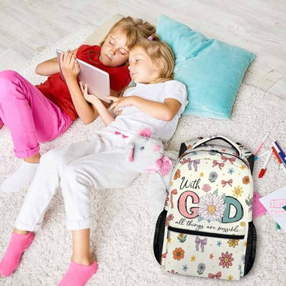 Girls Backpack Christian Backpacks for School Travel Casual, Large Capacity Book Bag for Kindergarten Elementary Middle Students - color: Beige
