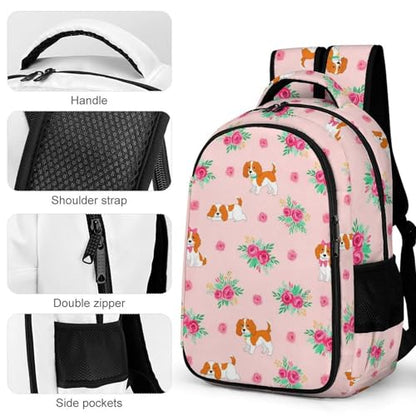Nurse Teacher Laptop Backpack Cavalier King Charles Spaniel Pink Floral Dog, Cute Travel Backpack Purse with Tumbler Holder for Women College Work Commute - color: Pattern (335)