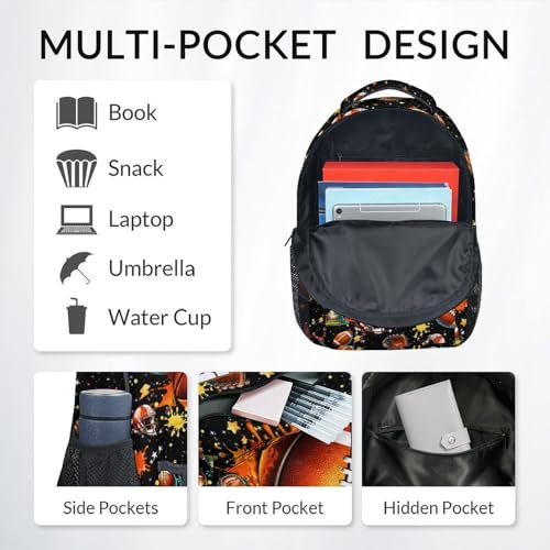 Kids Backpack for Boys, Personalized Football Bookbag with Name - 17" Large Capacity Sports School Bag for Elementary Preschool - color: Brown