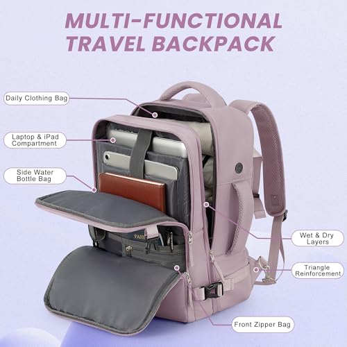 Sinaliy Travel Backpack, Carry on Flight Approved Backpack with Multi-Pockets, TSA Waterproof 17.3inch Laptop Backpack, Personal Item Travel Bag for Men Women, Light Purple - color: Purple, size: X-Large