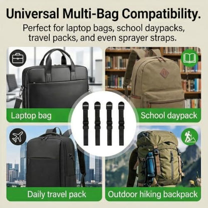 4 Pack Backpack Straps Extender with Adjustable Buckles | Polypropylene, adjustable buckles. Extends straps for bags, fanny packs, travel. Durable, easy to use. 4 pack.