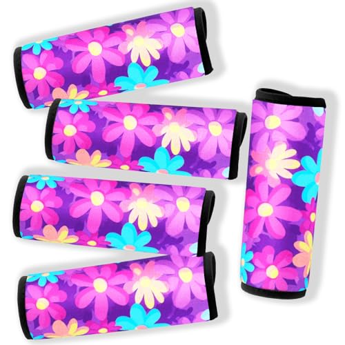 5 Pack Neoprene Luggage Handle Wraps for Suitcase Travel Luggage Tags/Identifiers/Marker/Grips - color: Daisyviolet2.0