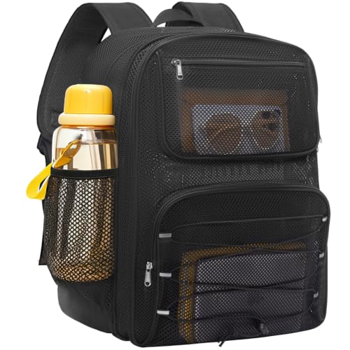 Paxiland Mesh Backpack Heavy Duty See Through Mesh Bookbag Large Backpack 19×14×9‘’ for School Travel Swimming Outdoor Sports Beach, Black Plus-40L - color: Black Plus-40l