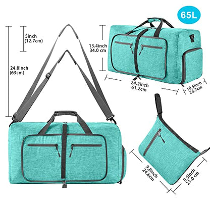 Vomgomfom 65L/85L/115L Foldable Travel Duffle Bag, Lightweight Checked Luggage with Shoe Compartment, Water-Resistant Weekender Overnight Bag for Men & Women - color: G Mint Green, size: 85L