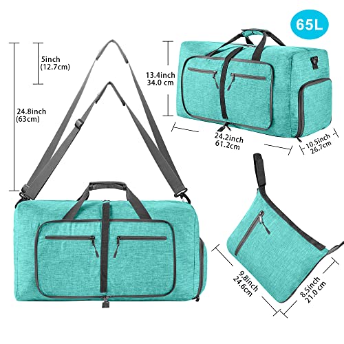 Vomgomfom 65L/85L/115L Foldable Travel Duffle Bag, Lightweight Checked Luggage with Shoe Compartment, Water-Resistant Weekender Overnight Bag for Men & Women - color: G Mint Green, size: 115L