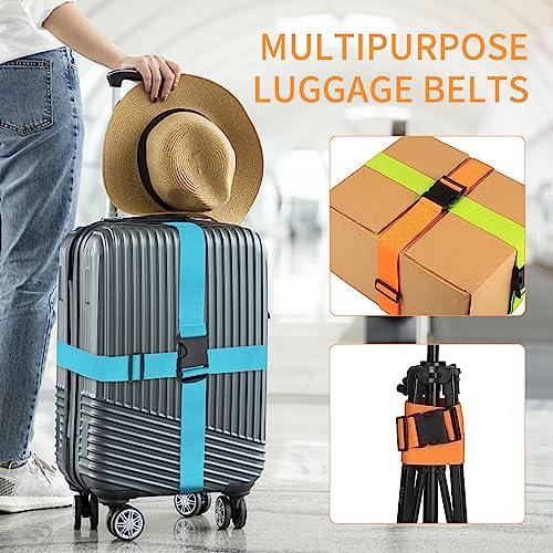 BILIONE Luggage Straps Belts TSA Approved Keep Suitcase Secure While Traveling, 79" Long Add a Bag Premium Accessory for Travel Bag Closure, 2 Pack Rainbow