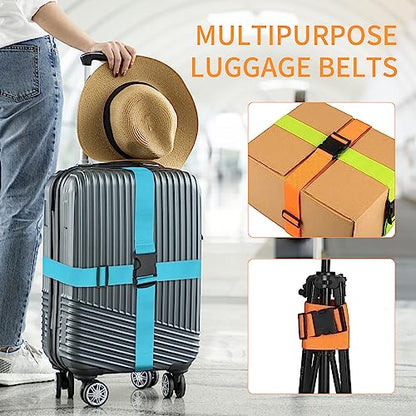 BILIONE Luggage Straps Belts TSA Approved Keep Suitcase Secure While Traveling, 79" Long Add a Bag Premium Accessory for Travel Bag Closure, 2 Pack Rainbow