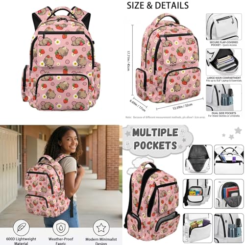Strawberry Capybara Backpack for Girls Bookbag with Lunch Box Pencil Pouch and Water Bottle Holder 4 in 1 Elementary School Backpacks for Girls Bookbags for Back to School Supplies Set - color: Capybara Strawberry