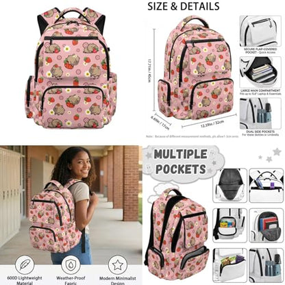 Strawberry Capybara Backpack for Girls Bookbag with Lunch Box Pencil Pouch and Water Bottle Holder 4 in 1 Elementary School Backpacks for Girls Bookbags for Back to School Supplies Set - color: Capybara Strawberry