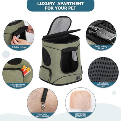 Petsfit Pet Backpack Carrier with Upgrade Waist Cushion Design to Better Fit The Waist, Suitable for Small and Medium Dogs Cats, and Rabbits up to 18 Pounds - color: AGreen