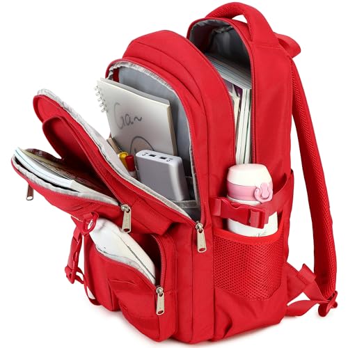 abshoo Large Heavy Duty Backpack For School College Bookbag Casual Multi Pocket Travel Backpacks - color: Red